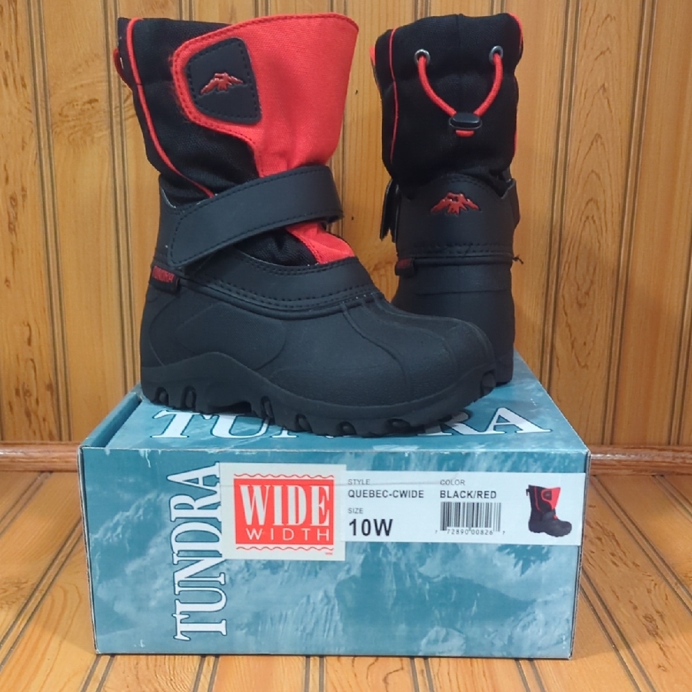 Tundra "Quebec" Kids Toddler 10W WIDE Black Red Snow Boots